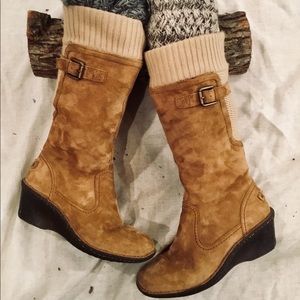 UGG Skyfall Suede wedge boots knitted cuff New